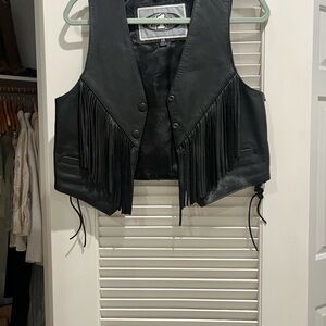 Black Leather Fringe Vest